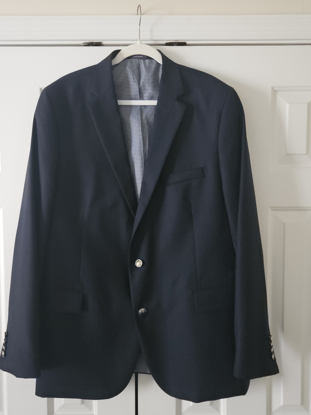 Stafford Men's Navy Solid 100% Wool Blazer Suit Jacket 2-Button Gold Button 48L